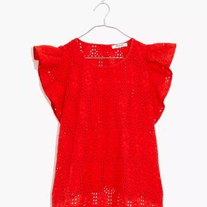 NWT Madewell Eyelet Crewneck Flutter-Sleeve Top
